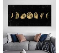 LIMAIDUO Éclipse de lune en noir et or, peinture sur toile, phases lunaires, paysage, affiche et impressions d'art mural (40x80cm/cadre intérieur)
