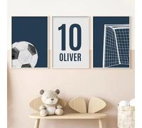 LIMAIDUO Ensemble de 3 affiches murales sur le thème du football, personnalisables avec des noms et des motifs (60 x 90 cm x 3 / sans cadre)