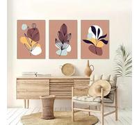 LIMAIDUO Ensemble de 3 affiches murales sur toile, style minimaliste moderne, abstrait, géométrique, à motifs botaniques, avec décor en pin (50 x 70 cm x 3 / cadre intérieur)