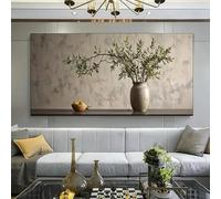 LIMAIDUO Grande toile imprimée vintage avec un vase en forme de branche d'olivier, décoration murale, cadre 50 x 100 cm