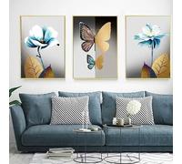 LIMAIDUO Impression sur toile abstraite moderne avec papillons et fleurs, peinture décorative pour salon (80 x 120 cm x 3, cadre intérieur)