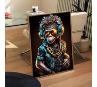 LIMAIDUO Impression sur toile abstraite représentant un singe DJ, affiche animalière moderne, pour la décoration intérieure, les salles de jeux et les chambres (20 x 30 cm, sans cadre)