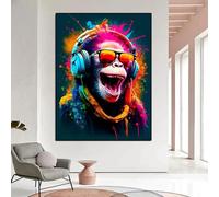 LIMAIDUO Impression sur toile avec singe coloré Dj, affiche et imprimés d'animaux, tableau mural Pop Art pour salon moderne, décoration d'intérieur, 80 x 120 cm, sans cadre