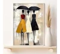 LIMAIDUO Impression sur toile de style art déco - Trois filles avec des parapluies, affiche de mode, affiches de décoration adaptées aux familles (20x30cm/sans cadre)