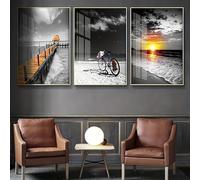 LIMAIDUO Impression sur toile représentant un lever de soleil sur la plage, paysage noir et blanc, images modernes pour chambre, salon, maison (70 x 100 cm x 3, sans cadre)