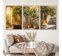 LIMAIDUO Impression sur toile vintage de paysage cottagecore, affiche d'art d'oranger, art mural de style campagnard, décoration d'intérieur (60 x 80 cm x 3, cadre intérieur)