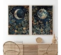 LIMAIDUO Lot de 2 affiches rétro représentant des plantes lunaires, art végétal céleste, impression académique sombre, inspiration Morris, abstrait (20 x 30 cm x 2/cadre intérieur)