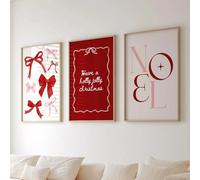 LIMAIDUO Lot de 3 décorations murales de Noël, motif coquet, nœud rouge et rose, affiche « Have a Holly », minimaliste, esthétique hivernale (30 x 45 cm, sans cadre)