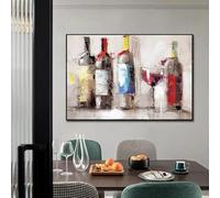 LIMAIDUO Peinture abstraite sur toile représentant de grands verres et bouteilles de vin peints, art mural abstrait moderne pour décoration de bar ou de café, cadre 80 x 160 cm