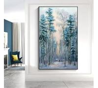 LIMAIDUO Peinture de forêt sur toile, scène de neige abstraite, forêt bleue, grande peinture murale en acrylique, décoration d'intérieur (40 x 60 cm, sans cadre)