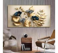 LIMAIDUO Peinture sur toile Art rétro Or Vert Rose Fleurs Affiches et impressions Feuilles dorées Art mural Salon Chambre Décor 60x120cm Sans cadre