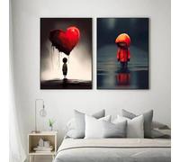 LIMAIDUO Peinture sur toile artistique graffiti art fille au cœur brisé ballons rouges affiche et impression décoration murale abstraite moderne 50x70cmx2 cadres