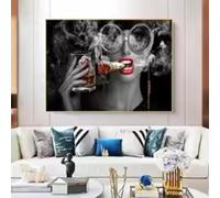LIMAIDUO Peinture sur toile avec fille qui fume et boit, affiches et impressions, images murales Pop Art pour décoration de bar à domicile, 70 x 100 cm, sans cadre