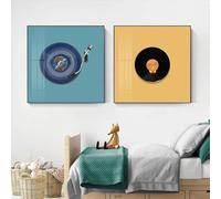 LIMAIDUO Peinture sur toile avec microphone, radio, écouteurs, CD, musique colorée moderne, affiches nordiques, impressions carrées, décoration d'intérieur, 20 x 20 cm, 2 cadres