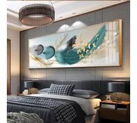 LIMAIDUO Peinture sur toile moderne avec plumes dorées et feuille d'or - Art mural abstrait nordique - Affiches et impressions pour décoration de salon - 60 x 180 cm - Sans cadre