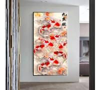 LIMAIDUO Peinture sur toile représentant neuf poissons Koi, style moderne, abstrait, lotus, Feng Shui, décoration murale intérieure (30 x 60 cm, cadre intérieur)