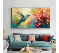 LIMAIDUO Peinture vibrante colibri sur toile vol colibri est en vol stationnaire fleur affiche décoration d'intérieur 80x140cm sans cadre