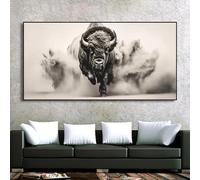 LIMAIDUO Peintures murales vintage représentant des bisons en train de courir, affiches et imprimés sur toile, pour décoration de salon (30 x 60 cm, cadre intérieur)
