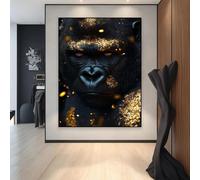 LIMAIDUO Portrait de gorille doré, peinture sur toile, animaux sauvages, art mural, affiche moderne, décoration de bureau, jungle, maison (40 x 60 cm, sans cadre)