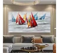 LIMAIDUO Tableau abstrait à l'huile sur toile, grand format, représentant un voilier, décor mural coloré, paysage marin, décoration pour bureau ou maison (60 x 120 cm/cadre intérieur)