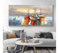 LIMAIDUO Tableau abstrait de voilier coloré avec paysage marin au coucher du soleil, mosaïque grand format pour la décoration intérieure (40x80cm/sans cadre)
