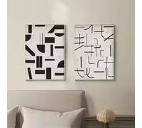 LIMAIDUO Tableau abstrait géométrique minimaliste moderne sur toile, impression d'affiche texturée en noir et blanc, décoration intérieure moderne (60 x 80 cm x 2 / cadre intérieur)