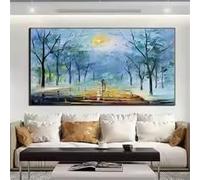 LIMAIDUO Tableau abstrait moderne représentant un paysage de parc bleu, idéal pour les amoureux des tableaux sur toile, décoration murale pour salon (60x120cm/cadre intérieur)