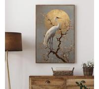 LIMAIDUO Tableau classique représentant une grue jaune en vol, des fleurs et le soleil. Affiche sur toile, impression murale, décoration intérieure (30 x 45 cm/cadre intérieur).