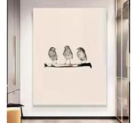 LIMAIDUO Tableau minimaliste moderne en noir et blanc représentant trois oiseaux sur une branche - Toile tendue beige avec affiches beiges (70x100cm/sans cadre)
