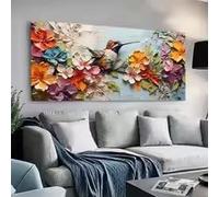 LIMAIDUO Tableau moderne sur toile, affiche artistique vibrante représentant un colibri et des fleurs, œuvre d'art décorative pour le salon et la chambre (50 x 100 cm/cadre intérieur)