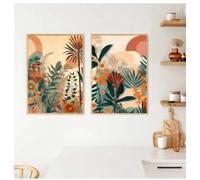 LIMAIDUO Tableau sur toile à motif floral bohème, paysage médiéval simple, affiche imprimée pour la décoration moderne d'un salon ou d'une chambre (50 x 70 cm x 2 / cadre intérieur)