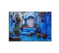 LIMAIDUO Tableau sur toile Chefchaouen Ville Bleue - Affiche - Impression d'art de voyage moderne - Décoration bohème - Paysage bleu - Décoration murale pour bureau ou maison (50x60cm/sans cadre)