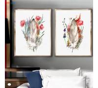LIMAIDUO Tableau sur toile, décoration intérieure, style nordique créatif, peinture de fleurs et de plumes, affiche moderne, décoration d'hôtel (80 x 120 cm x 2 / cadre intérieur)