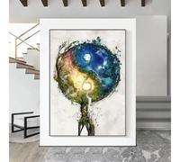 LIMAIDUO Tableau sur toile, décoration murale, symbole de paix humoristique, paysage naturel, diagramme de Tai Chi (80 x 120 cm/cadre intérieur)