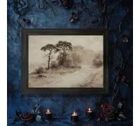 LIMAIDUO Tableau sur toile Forêt de bouleaux - Peinture expressionniste abstraite bleue et or, traits audacieux, affiches rurales modernes (40x60cm/cadre intérieur)