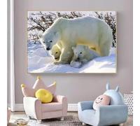 LIMAIDUO Tableau sur toile haute définition représentant une famille d'ours polaires, idéal pour décorer un salon ou une chambre et ravir les amoureux de la nature (60 x 110 cm/cadre intérieur).