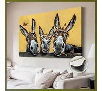 LIMAIDUO Tableau sur toile humoristique - Mignon âne à peindre au mur, avec un fond jaune vif (50x70cm/sans cadre)