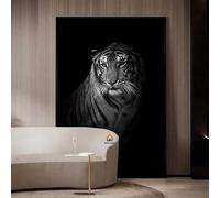 LIMAIDUO Tableau sur toile moderne représentant des animaux de safari : lion, tigre, léopard, affiche en noir et blanc pour la décoration du salon (70 x 100 cm/cadre intérieur)