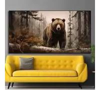 LIMAIDUO Tableau sur toile « Ours grizzly et cerf dans une forêt brumeuse », affiche d'animaux sauvages pour la décoration du salon (20 x 40 cm, sans cadre)