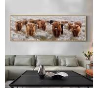 LIMAIDUO Tableau sur toile représentant des vaches des Highlands, thème animalier, impression à l'encre, idéal pour le salon, la chambre, le bureau, affiche (45 x 135 cm/cadre intérieur)