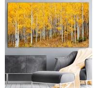 LIMAIDUO Tableau sur toile représentant une forêt de bouleaux dorés en automne, avec des arbres jaunes, idéal pour la décoration murale du salon (60 x 120 cm/cadre intérieur).