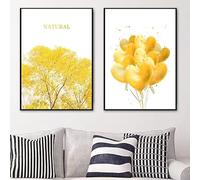LIMAIDUO Tableau sur toile représentant une marguerite, un ginkgo, un érable et un ballon, avec fenêtre. Affiches et impressions nordiques pour la décoration du salon (60 x 90 cm x 2 / sans cadre)