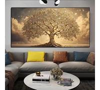 LIMAIDUO Toile abstraite moderne représentant un arbre doré, un paysage paisible avec des arbres blancs et des tons dorés, décoration pour le salon (60 x 120 cm/sans cadre)