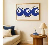 LIMAIDUO Toile imprimée « Boule bleue n° 8 porte-bonheur » - Décoration murale amusante sur le thème du billard, idéale pour un salon moderne, une chambre ou un bar (70 x 100 cm/Cadre intérieur)