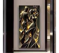 LIMAIDUO Toile murale abstraite représentant des amoureux, style moderne doré et noir, affiche sur le thème de l'amour pour la chambre, le salon et la décoration intérieure (60 x 120 cm/sans cadre)