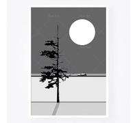 LIMAIDUO Œuvre abstraite, grande affiche d'art moderne, paysage nordique, arbre et lune, oiseaux bleus et blancs (60 x 80 cm, sans cadre)