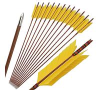 limaity 33.4inch Traditional Bamboo Arrows Handmade Bamboo Arrows Hunting Arrows Target Arrows with 4" Turkey Feather for recurve Bow Traditional longbo (6, Jaune)
