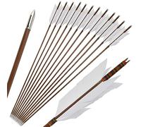 limaity 33.4inch Traditional Bamboo Arrows Handmade Bamboo Arrows Hunting Arrows Target Arrows with 4" Turkey Feather for recurve Bow Traditional longbo (12, Blanc)