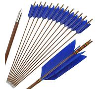 limaity 33.4inch Traditional Bamboo Arrows Handmade Bamboo Arrows Hunting Arrows Target Arrows with 4" Turkey Feather for recurve Bow Traditional longbo (6, Bleu)