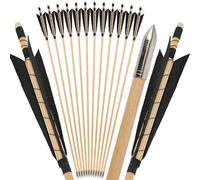 limaity Flèches en Bois de 32 Pouces pour tir à l'arc Flèches de Chasse Traditionnelles avec Plumes Naturelles de 5 Pouces Flèches en Bois pour Arc Classique et Arc Long (12 pièces,3 Noirs